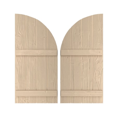 Sandblasted 4 Board Joined Board-n-Batten W/Quarter Round Arch Top Faux Wood Shutters, 22W X 72H